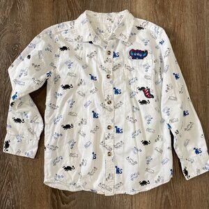 365 Kids By Garanimals White Button-Up Long-Sleeve Shirt With Fun Monsters